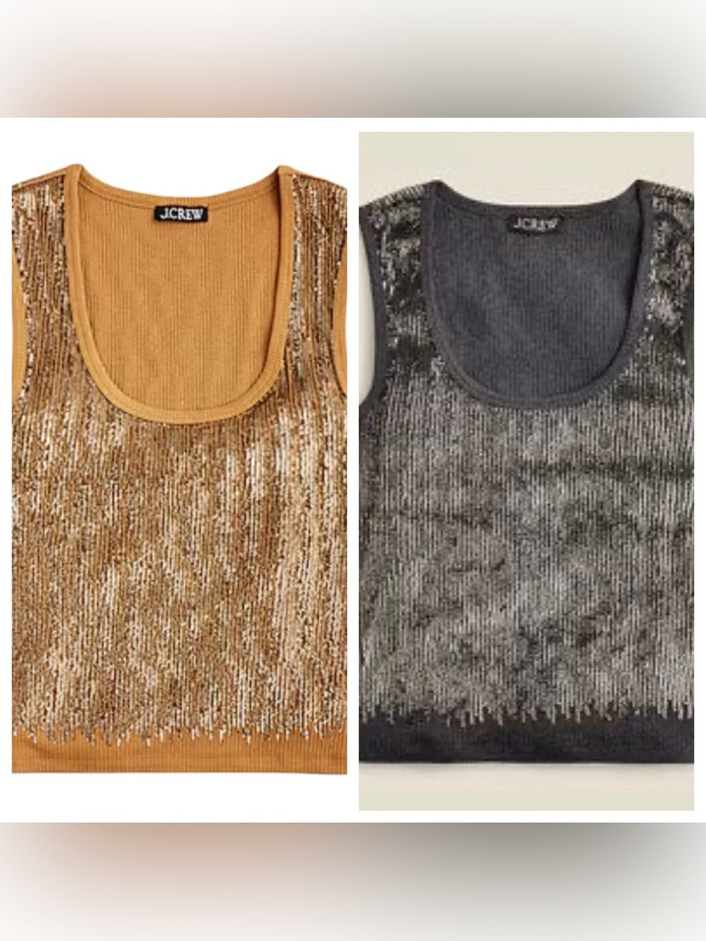 Set of two NWT J. Crew Vintage Rib grey brown Scoop Neck Sequined Tank Top M